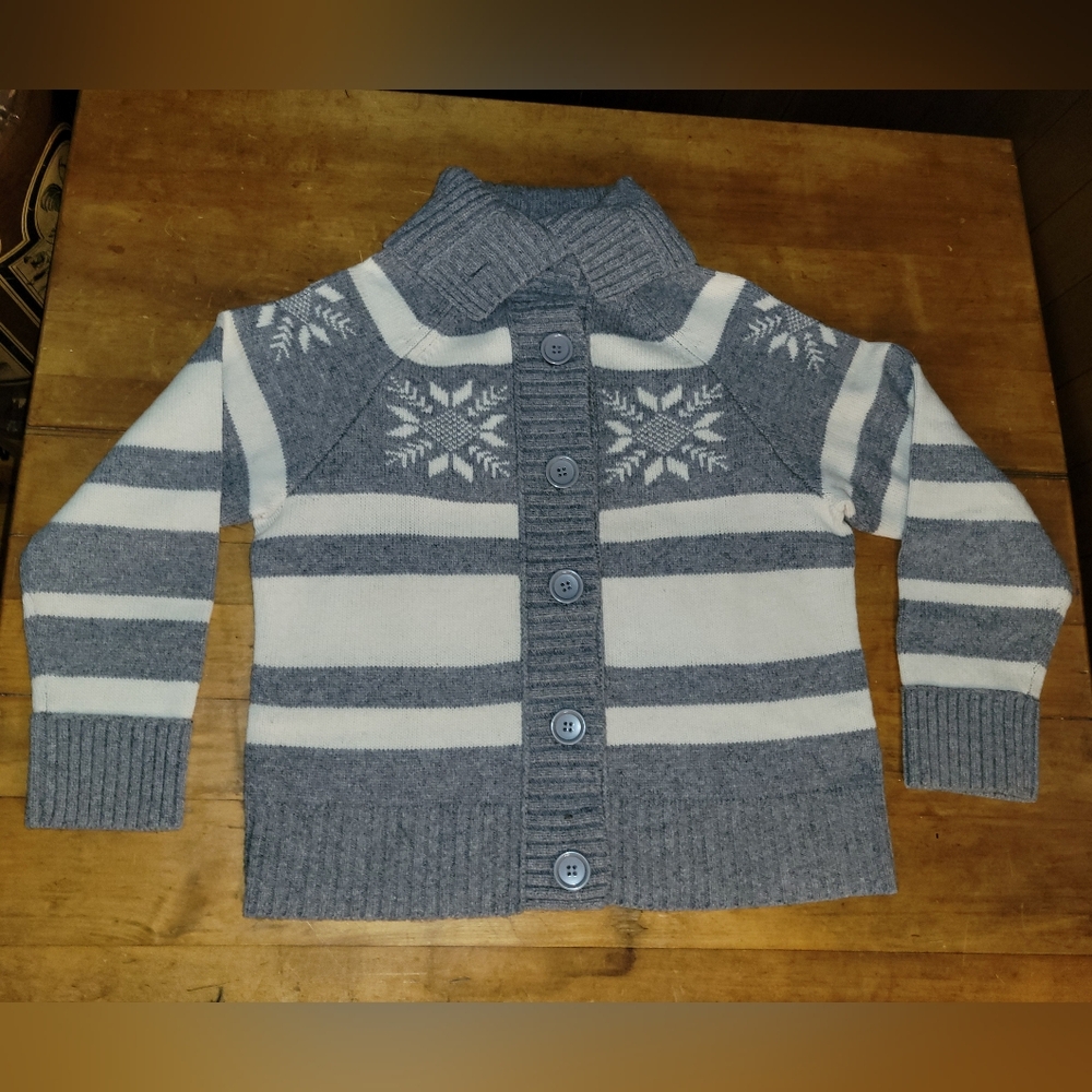 Liz Claiborne Women’s Cardigan Stripes Snowflakes Collar Lambswool Size XL 1X
